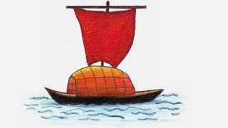 How to draw a Sailing Boat with colour pencil ll very easy ll step by step art drawing video [upl. by Ynwat]