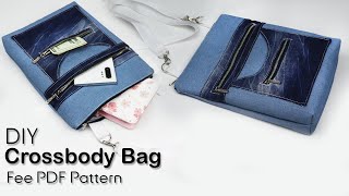 DIY Messenger Bag Making from cloth Denim Jeans Recycle  FREE Pattern [upl. by Smada650]