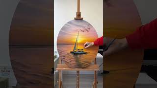 Another sail boat on canvas 🌊 with warm sunset trendingshorts artist beginnerartist art [upl. by Esimehc]