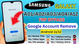 All Samsung A01A02A03A04A12  Android 1112  FRP Bypasss  2024 Google Account Remove Samsung [upl. by Seidler388]