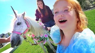 UNICORN in our BACKYARD Surprising Adley with her Favorite Dream in Real Life pet horse routine [upl. by Ainirtac]