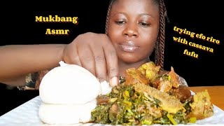 efo rirokale soup with cow meatand cassava fufu Asmrnigeria food mukbangcook and Eat [upl. by Karlie]