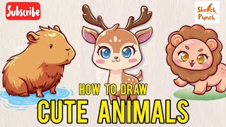 Master the Art of Drawing Cute Animals Capybara Deer and Lion 🦁🦌🐾 [upl. by Assilana]