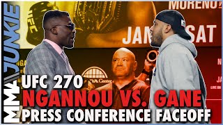 Francis Ngannou Ciryl Gane trade words at faceoff  UFC 270 press conference [upl. by Sutit]