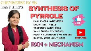 Synthesis Of Pyrrole  Paalknorr knorr Trofimov Piloty RobinsonVan LeusenBarton zard Synthesis [upl. by Simmie140]