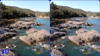 3D video Drone 3D 3D Aerial video Rocky shore Magic eye 3D Stereo video Stereogram [upl. by Tibold409]