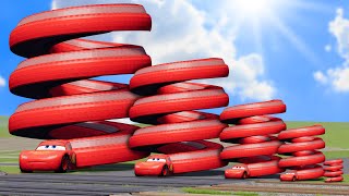 Big amp Small Spiral Spring Lightning Mcqueen vs Trains  BeamNGDrive [upl. by Rickey]