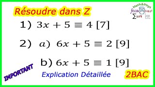 ARITHMÉTIQUE  Résoudre une Équation de Congruence  2 BAC SM  Exercice 1 [upl. by Neraa337]