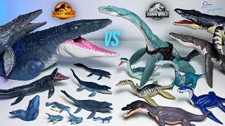 MOSASAURUS VS ELASMOSAURUS amp Marine Reptiles Jurassic World Dinosaurs Collection Battle [upl. by Deirdra]