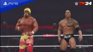 WWE 2K24  The Rock  Hulk Hogan Vs Brock Lesnar  Smack Down  One On Two  PS 5 [upl. by Gerger773]