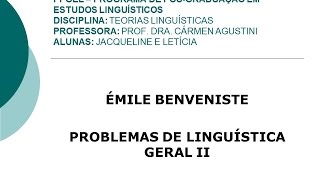 Problemas de Linguística Geral II  Benveniste [upl. by Arhsub]