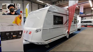 Tabbert Puccini 550 E 23 premium model RV Caravan travel trailer Camper walkaround  interior V0150 [upl. by Daffy]