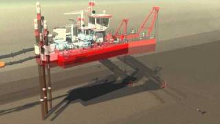 Animation cutter dredge Beaver B50 swinging and changing spuds [upl. by Glavin]