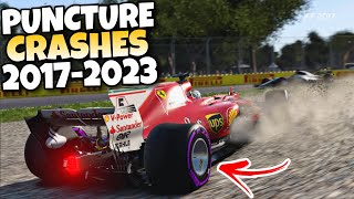 F1 PUNCTURE CRASHES 20172023 2 [upl. by Haugen]