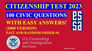 Citizenship Test 2023  100 Civics Questions and Answers 2008 Version  Fast amp Random 04 [upl. by Balcke158]