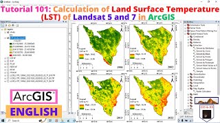 Calculation of Land Surface Temperature LST of Landsat 5 and 7 in ArcGIS [upl. by Nuavahs]