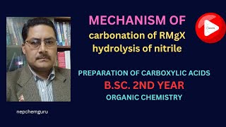 bsc2ndyearchemistrymechanismofCarbonationofGrignardreagentHydrolysisofNitrilesorganicchemistry [upl. by Nibas203]