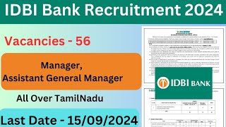 IDBI Bank Recruitment 2024  Permanent Job [upl. by Kina249]