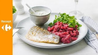 Rode bietenpuree met zeebaarsfilet en mosterddressing [upl. by Kirven]