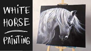 White Horse Painting  How to Paint a Horse  Acrylic [upl. by Aligna]