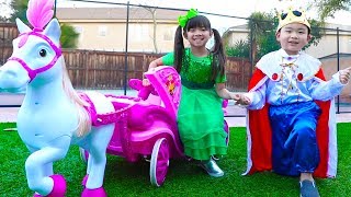 Emma amp Lyndon Pretend Play w Children Princess Carriage Toy [upl. by Ahoufe]