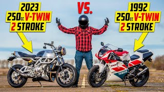 The Worlds Most Advanced 2 Stroke vs Retro 250cc VTwin [upl. by Enecnarf]