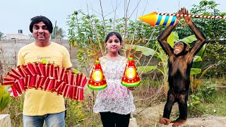 Diwali with Monkey 🐒 friend  comedy video  funny video  Prabhu Sarala lifestyle [upl. by Field]