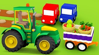 4 voitures colorées construisent un tracteur pour la ferme Dessin animé éducatif pour enfant [upl. by Ylahtan112]