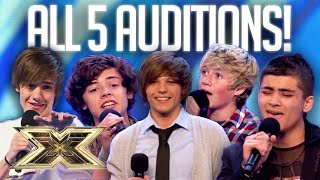 MAKING of ONE DIRECTION all FIVE Auditions and FIRST as a group  10 Years of 1D  The X Factor UK [upl. by Yrroc]