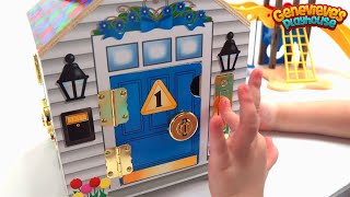 Genevieve Plays with Locking Wooden Dollhouse [upl. by Yrtneg]