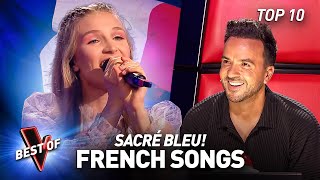 FRENCH songs in nonFrenchspeaking countries in the Blind Auditions of The Voice  TOP 10 [upl. by Grantham]