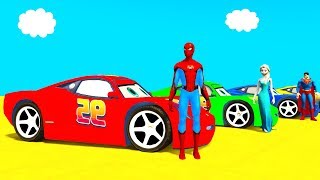 Learn Color McQueen on Monster Truck  Superheroes Cartoon for Kids amp Spiderman Colors Cars [upl. by Kired]