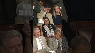 Rashida Tlaib Holds A War Criminal Sign As Netanyahu Addresses Congress [upl. by Shara]