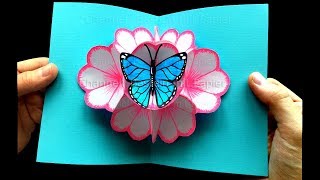 Basteln mit Papier Pop Up Karte Blumen amp Schmetterling selber machen 🌸 Geschenk Muttertag [upl. by Lorimer]