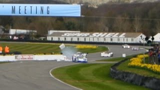 Nissan R90CK Chicane Crash Goodwood 73rd Members Meeting [upl. by Meador]