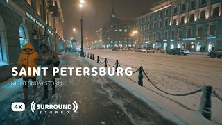 Snow Storm in Saint Petersburg — 4K Cinematic Walking Tour  Binaural ASMR [upl. by Ruelle]