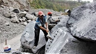 AWESOME  Massive Rock Splitting Using Grass Weed And Hand Chisel Hammer [upl. by Rouvin]