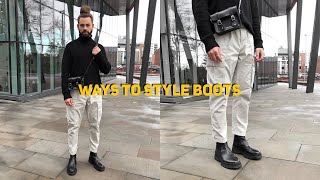 HOW TO STYLE BOOTS  3 Outfit Ideas  Men’s Fashion [upl. by Nolahp]