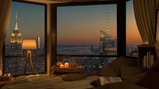 New York City Views Night in Cozy Apartment with Jazz Music for Relax and Study [upl. by Dolly318]