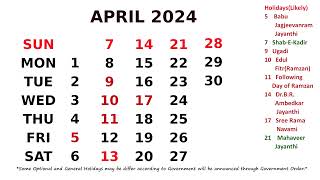 April Calendar 2024 [upl. by Maleen]