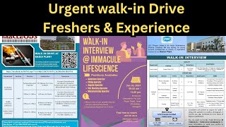 Urgent Walkin Drive  Freshers amp Experience  USV Ltd  Macleods Pharma  Immacule Life Sciences [upl. by Carpet400]