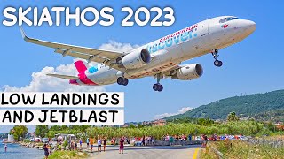 SKIATHOS Airport  Very Low landings and Jetblast departures 2023 [upl. by Concoff]