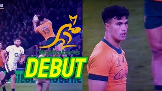 Joseph Sualii debut for Wallabies  England vs Australia 2024 [upl. by Amikehs]