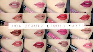 Huda Beauty Liquid Matte Lipstick  FULL COLLECTION Swatch amp Review [upl. by Moncear]