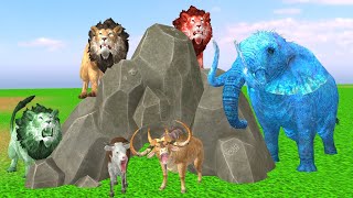 3 Zombie Lions Verse Elephant who Tries to Help Cow and Bull Fight Escape from Giant Tigers [upl. by Airottiv]