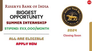 RBI Free Internships for Students 2024  RBI Summer Internship  Fresher Graduate amp Post Graduate [upl. by Linda]