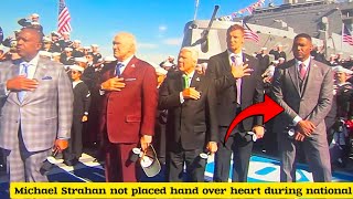 Michael Strahan Protest failing to place hand over heart while national anthem ahead of Veterans Day [upl. by Ecikram]