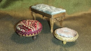 MINI DOLLHOUSE BENCH with TUFTED CUSHIONplus 2 Small footstools [upl. by Ahtnammas871]