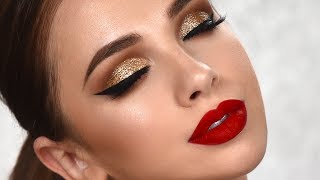 SPECIAL OCCASION Glam Makeup Tutorial  Gold Glitter Smokey Eye [upl. by Earle]