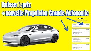 Nouvelle version Grande Autonomie Propulsion pour la TESLA Model 3  baisse de prix [upl. by Kra]